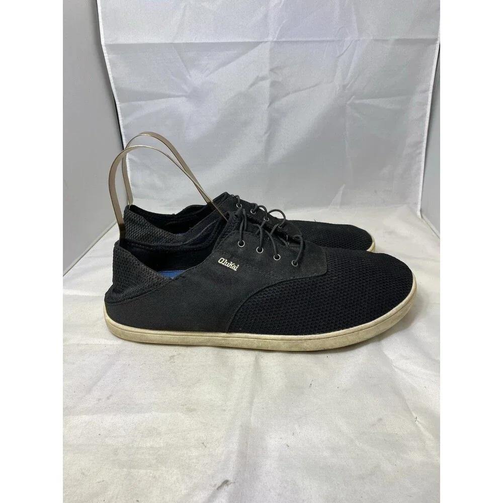 Olukai Nohea Moku Casual Boat Shoes Black Loafers Mens Size 12 Laces Comfort